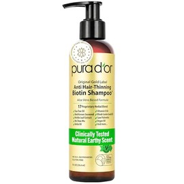PURA DOR Original Gold Label Anti-Thinning Biotin Shampoo Natural Earthy Scent, CLINICALLY TESTED Proven Results, Herbal DHT Blocker Hair Thickening  