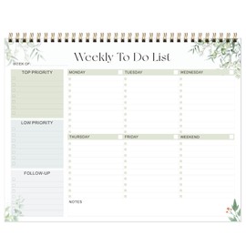 Weekly To Do List Notepad, Undated Planner with 52 Sheets (8.5''x11''), Desk Weekly Planner for Women & Man, Home School & Work (Leaf)