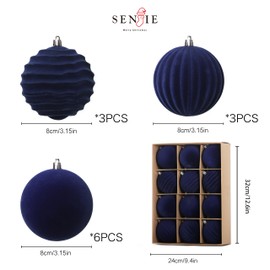 Senjie 12 PCS Velvet Ornaments Balls Sets for Christmas Tree 3.15inch Flocked Christmas Balls Assortment for Xmas Tree Holiday Decor Cream