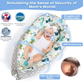 BELIVIUM Baby Lounger Pillow for Newborn, Detachable 0-18 Months Infant Nest, Co Sleeper in Bed, Portable Baby Floor Bed Bassinet, Tummy Time Pillow Sleeping Travel Essentials Must Haves Newborn Gifts