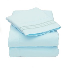 Sweet Home Collection 4 Piece 2000 12 Colors Collection Egyptian Quality Deep Pocket Bed Sheet Set, King, Light Blue