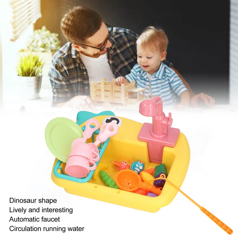 2 in 1 Play Kitchen Sink Toys with Running Water