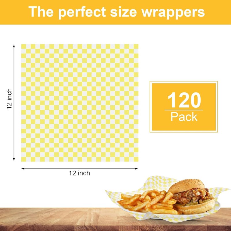 120 Sheets Variety Pack Checkered Dry Waxed Deli Paper 12x12