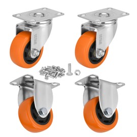 3 Inch Caster Wheels Set of 4 (2 Rigid, 2 Swivel), Ball Bearing 360 Degree Plate Swivel Castors Wheel Load 1800 lbs, Casters for Furniture, Workbench, Dolly, Cart