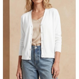 GRECERELLE Womens White Lightweight Long Sleeve Cardigan Casual Button Down V-Neck Open Front Knit Sweater, XL
