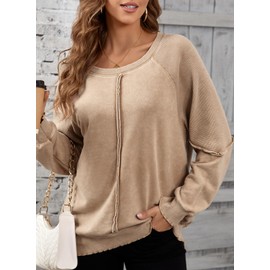 SHEWIN Womens Sweatshirt Casual Long Sleeve Tops for Women Crewneck Sweatshirts Warm Lightweight Comfort Oversized Sweatshirt for Women Khaki Large