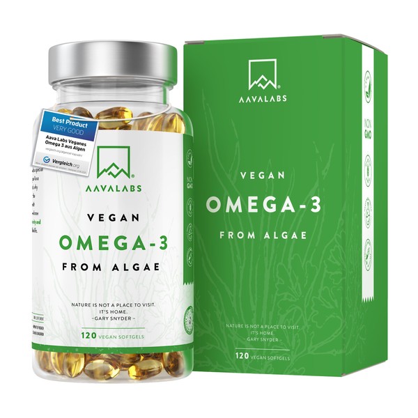Omega 3 Vegan [1100 mg] - Omega-3 fatty acids from algae oil - 300 EPA and 600 DHA per daily dose - 100% plant product - Supports normal brain power & eyesight - 120 capsules
