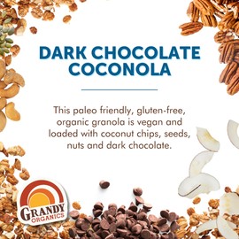 Grandy Organics Dark Chocolate Coconola Granola, Certified Organic Gluten Free Granola, Grain Free, Chocolate Flavored Coconola, Kosher Certified, Paleo Friendly, 9oz Each, Pack of 3