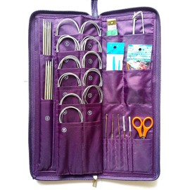 MAYMII 104 Pcs Knitting Kit Stainless Steel Knit Needles Straight+Circular Needles+Crochet Hook Needlework Hand Tool with Pu Bag