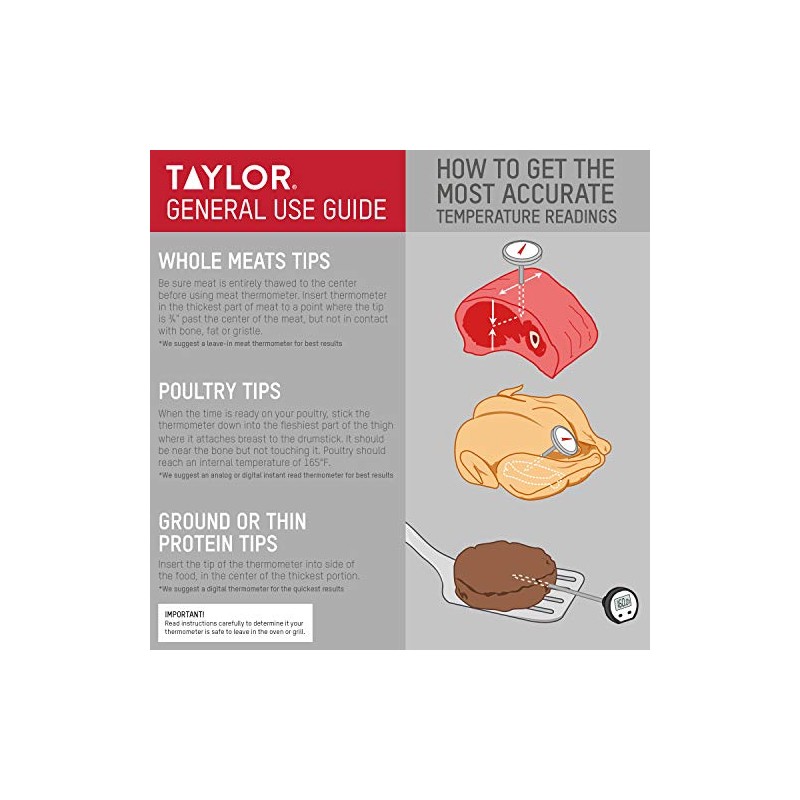 Taylor Termómetro Digital Compacto Impermeable, LCD Retroiluminado Ámbar, HOLD