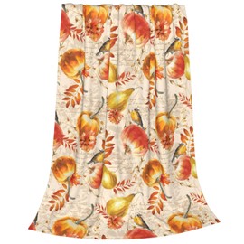 Autumn Fall Pumpkin Throw Blanket, Soft Lightweight Gourds Birds Flannel Blanket, Orange Cozy Anti-Pilling Blanket, All Seasons Warm Home Decor for Chair Sofa Bed Dorm Couch 50"X40"