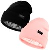 2 Pack Satin Lined Beanie Hats for Men Women Winter