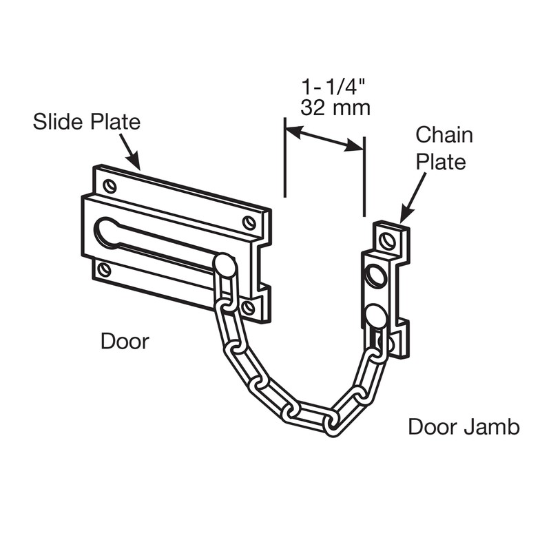 Prime-Line U 9852 Chain Door Guard, Stamped Steel w/Steel Chain,