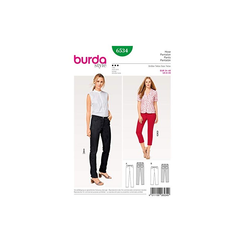 BURDA SEWING PATTERN MISSES' SKINNY LOW-RISE JEANS SIZE 8 -