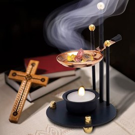 MaMeMi Qualitäts- WEIHRAUCHBRENNER/RÄUCHERSTÖVCHEN [Höhe 16 cm] mit Kupferpfanne & Teelicht, HÖHENVERSTELLBAR