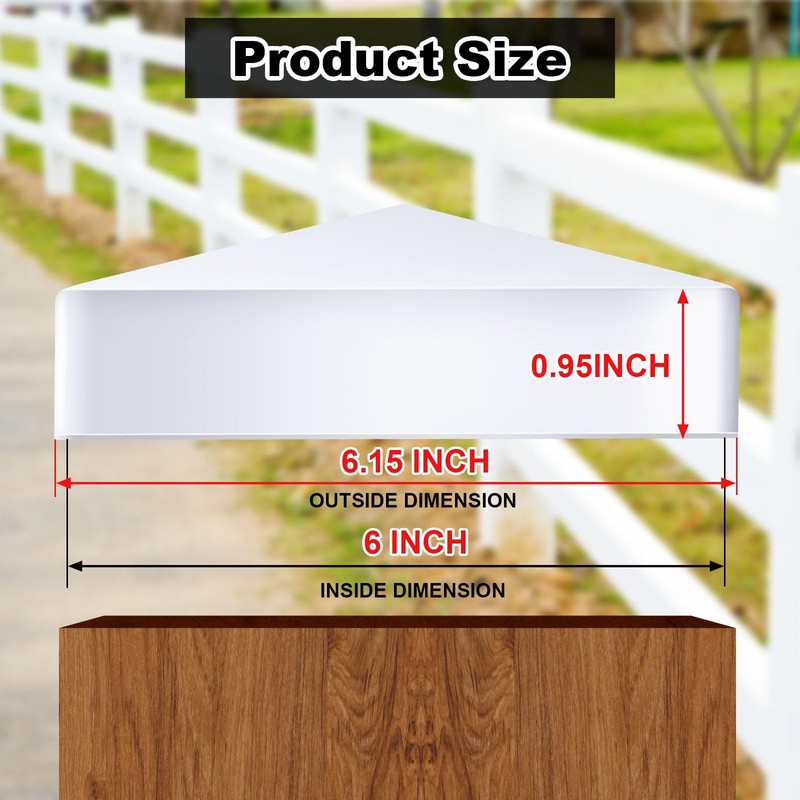 Taiyin Pyramid White PVC Vinyl Post Top Caps, Fence Post