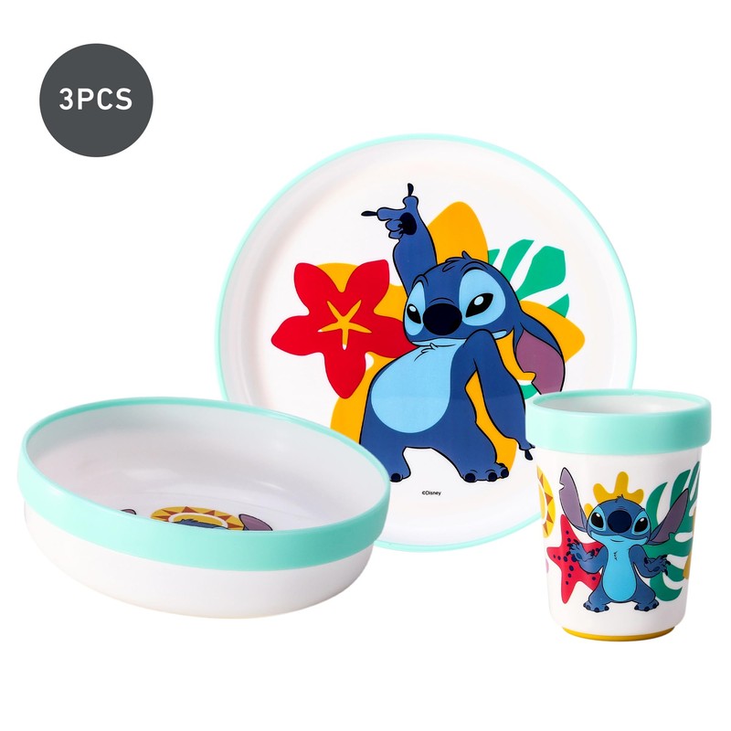 Stitch 3pcs Reusable Bicolor Premium Kids Dinner Tableware Set Plate,