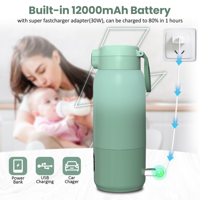 Qupite Portable Bottle Warmer for Travel,17oz Portable Milk Warmer for