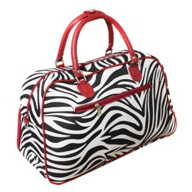 World Traveler 21-Inch Carry-On Shoulder Tote Duffel Bag, Red Trim Zebra, One Size