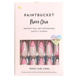 Paintbucket Jersey Girl Swirl Press On Nail Kit - Acrylic Nails with Pink and White Color Swirl