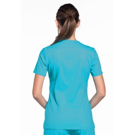 Cherokee Scrubs for Women Mock Wrap Top with 3 Pocket, Back Princess Seams WW610, XL, Turquoise