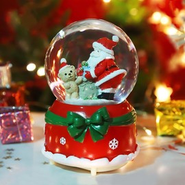 Deer Snow Globes Christmas Musical Globe Luminous Music Box Auto Revolving Cartoon Globe with Changing Lights Santa Snowflake Crystal Ball Tabletop Glitter Snow Globe Xmas Birthday Home Ornament