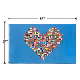 FLAGBURG World Peace Flag in Heart Banner 5x8 FT, Ukraine Peace Flags Country, with Vivid Color, Double Stitched, Canvas Header and Brass Grommets Valentine Flag for Outdoor Display