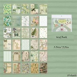 QCTC 60 Sheets Vintage Scrapbook Paper Set - Floral & Botanical Junk Journal Craft Paper for DIY Backgrounds, Card Making, and Decorative Projects (Green, small)