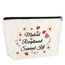 Medical Receptionist Gift for Women Makeup Bag Doctor Nurse Gift for Daughter Sister Friends Coworkers Cosmetic Bag with Zipper Receptionist Appreciation Gifts Retirement Birthday Gifts Travel Pouch