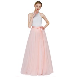 EllieHouse A Line Long Full Bridesmaid Tulle Skirt for Wedding Evening Party P68 Blush L