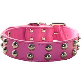 haoyueer 1.2 inch Wide Leather Dog Collar Spiked Studded Collar for Medium Large Breeds Pitbull Terrier (S, Hot Pink)
