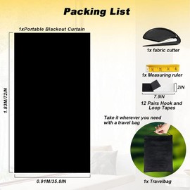Portable Blackout Curtains, 35" x 72" Blackout Window Cover, Temporary Blackout Blinds, No Drill Portable Blackout Shades Film, Cuttable DIY Window Blinds with Hook and Loop Tapes for Bedroom