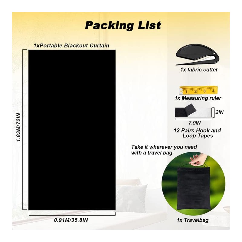 Portable Blackout Curtains, 35" x 72" Blackout Window Cover, Temporary
