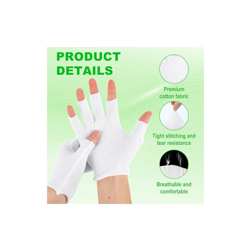 4 pares de guantes de algodón sin dedos, guantes blancos