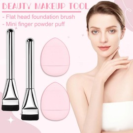MKVZIYE 2pcs Foundation Pinsel Makeup Concealer Brush | Ultra Thin Foundation Brush | Puderpinsel für Flüssiger Fondation Damen | Flacher Rouge Concealer Pinsel +2 Stück kleine Puderquaste