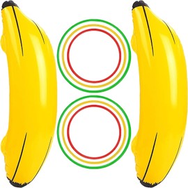Pack of 2 Inflatable Banana with Throwing Rings, Inflatable Banana Pool Toy, Banana Inflatable Rings Throw, Banana Party Props for Summer Pool Beach Hawaii Carnival Theme Party Decoration