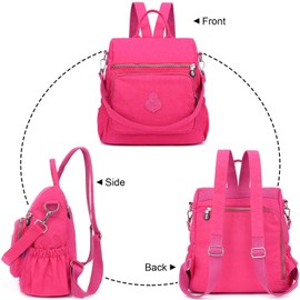 TianHengYi Casual Small Backpack Purse for Women Girls, Waterproof Lightweight Nylon Travel Daily Daypack Shoulder Bag, Plum