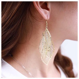 Andelaisi Boho Filigree Leaf Dangle Drop Earrings Vintage Cluster Leaf Earrings Gold Hollow Leaf Earrings Tribal Lightweight Leaf Chandelier Earrings Jewelry for Women