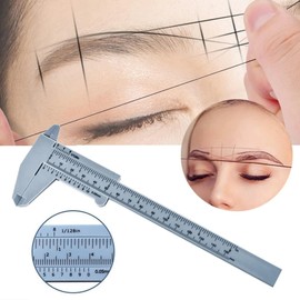 2 Piezas Calibrador Vernier de medición de cejas de plástico portátil de 21 x 7.8 cm, calibrador de tatuaje, cejas, regla, herramientas de medición de maquillaje de doble escala, 2 unidades