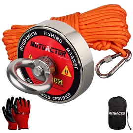 MUTUACTOR Magnet Fishing Kit 400lbs Pulling Force,Heavy Duty Neodymium N52 Magnet with 20m(64 Foot) Durable Rope,Permanent Gaint Rare Earth Magnets for Lifting Objects Hunting Lost Treasures