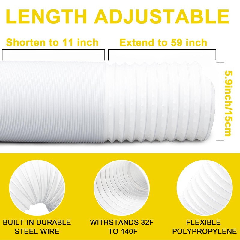 Portable Air Conditioner Hose, 5.9" Diameter Anti-Clockwise Thread, Universal Replacement