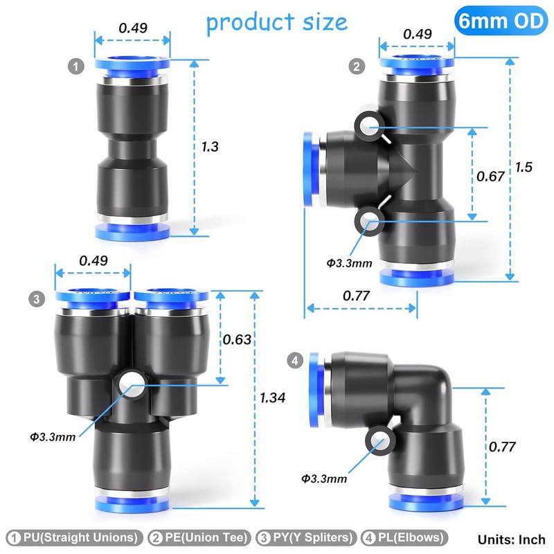WEZCHUGHAOL ﻿Pneumatic Quick Connect Fittings Kit 40-Piece 6mm - Leakproof
