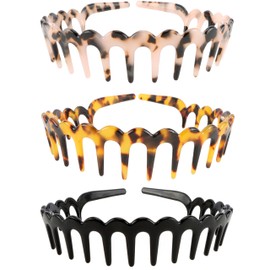 Tihebax Zig Zag Headbands, 3PCS Acetate Hairband Zigzag Headbands for Women Sharks Tooth Hair Comb Headband Wavy Teeth Head Bands U Shaped Hair Hoop Women Girls Unisex