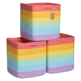 NaturalCozy Storage Cubes 11 Inch Cotton Rope Woven Baskets for Organizing, 3-Pack | Cube Storage Bin | Square Storage Baskets for Shelves Organizer, Classroom, Kids Toy Bins, Closet, Baby Nursery