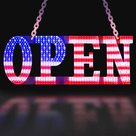 LED Open Signs for Business, Plug In Electric Light Up Open Signs with 12 Scene Modes. Ultra Bright Adjustable Light Up Open Sign Led for Storefront Window Glass Door Shop Store Restaurant (American Flag, 30 "x 10")