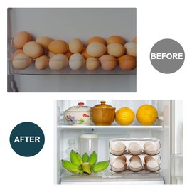 MesRosa MesRosa Egg Holder for Fridge, Automatically Rolling Egg Storage Container for Refrigerator,Large Capacity Egg Organizer for Fridge with Lid,Clear Plastic Dispenser, Tray & Bin -2 Layer