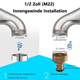 Tap Adaptor, 2 Pieces, Universal Tap Connector for Mixer Tap, Male Thread Hose Adapter, Quick Coupling Garden Hose Connection (Tap Connection Adapter Male Thread)