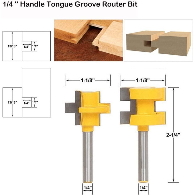 2 PCS 1/4" Shank Tongue and Groove Router Bit Set