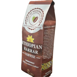 Ethiopian Coffee, Premium whole beans Harrar coffee, medium roast, single-origin specialty coffee, whole beans coffee by Land of Origins Coffee, Shade grown, natural processed, Coffee from Ethiopia freshly roasted in the USA, 100% Arabica, natural Ethiop