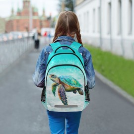 BOENLE Sea Turtle Teal Backpack for Boys Girls Elementary School Bag Kids Bookbag Travel Rucksack